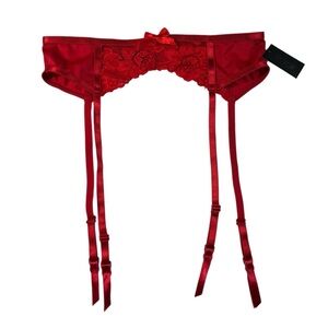 Fredericks Of Hollywood Billie Mae Red Lace Garter Belt Thigh High Clips NWT NEW